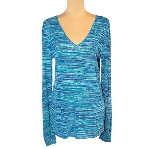 NWOT My Tribe V-Neck Sweater Sz.M Turquoise Blue Fine Gauge Knit Preppy Coastal